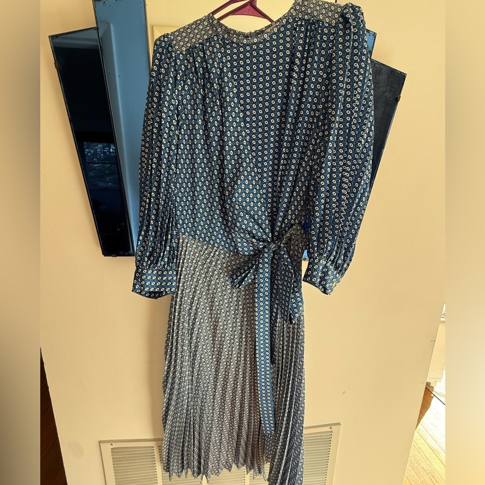 Sandro Blue and White Long Sleeve Dress